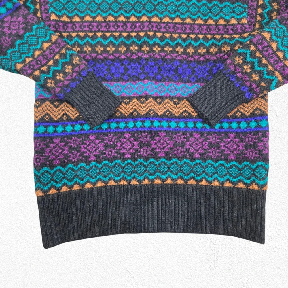 Vintage 90s Meister Fair Isle Geometric Wool Ski Pullover Sweater Size Small